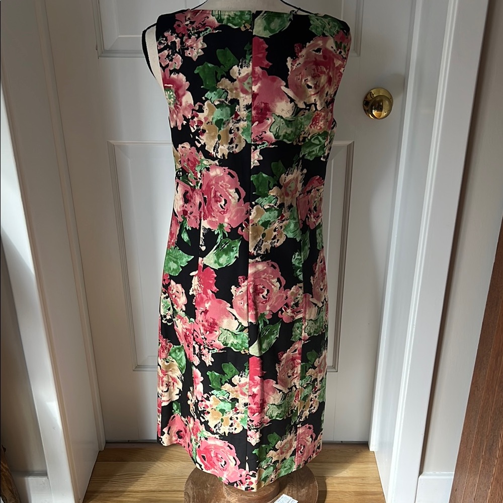 NEW Talbots Pink/Black Floral Sleeveless V Neck Dress, Fully Lined, Size 8 - Picture 2 of 16